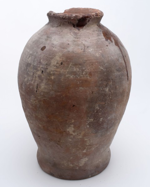 Pottery pot on stand, baluster shape, used in the sugar industry, sugar bowl pot holder soil find ceramic earthenware glaze lead