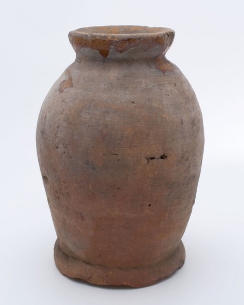 Pottery pot on stand, baluster shape, used in the sugar industry, sugar bowl pot holder soil find ceramic earthenware glaze lead