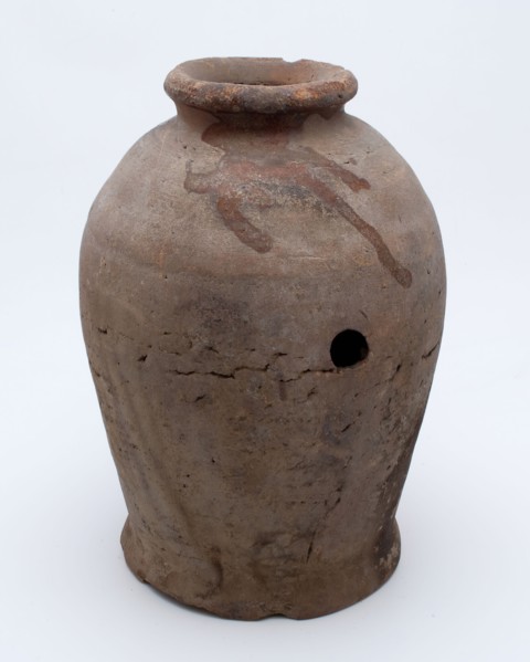 Pottery pot on stand, baluster shape, used in the sugar industry, sugar pot pot holder soil find ceramic earthenware glaze lead