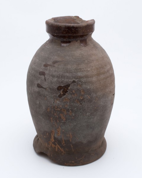 Pottery pot on stand, baluster shape, used in the sugar industry, sugar bowl pot holder soil find ceramic earthenware glaze lead