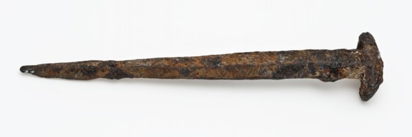 Nail with square head, wrought iron, nail fastener bottomfound iron metal, forged Iron nail Square cross-section tapered