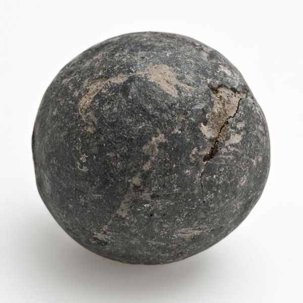 Large lead bullet, bullet ammunition soil discovery lead metal, cast Loden bullet ball shaped lead projectile archeology war