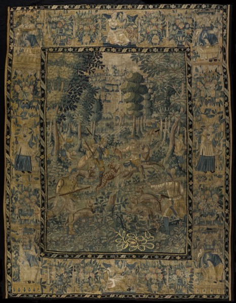 Tapestry with show panther hunting, tapestry wall coverings wool silk, textile weaving tapestry Tapestry with show panther hunt
