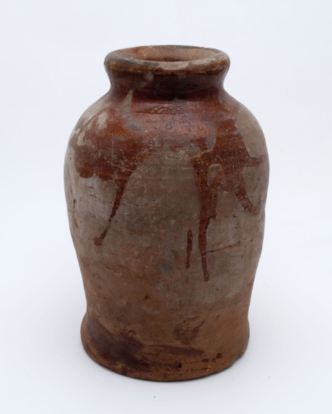 Pottery pot on stand, baluster shape, used in the sugar industry, sugar bowl pot holder soil find ceramic earthenware glaze lead