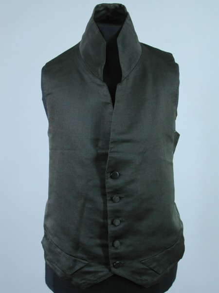 Mens vest of dark brown silk with stitched side seams, vest outerwear men's clothing silk linen plastic shoulder, waist, bottom