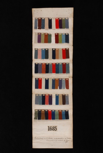Egarius Arent, Sampler book with yellow-black mottled cover, in which 68 fabric samples, L.V. Ledeboer, cloth trader