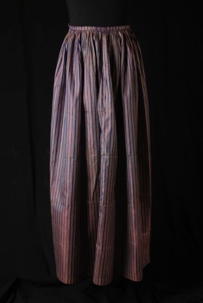 Silk tablier, purple and white striped with pink changeant effect, apron outerwear work wear women's clothing silk mid front
