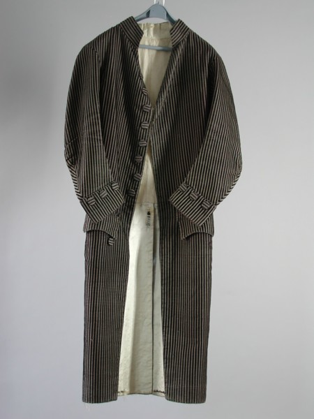 Men's suit, consisting of jacket and shorts of striped black-brown velvet and lilac silk, skirt coat jacket shorts trousers suit