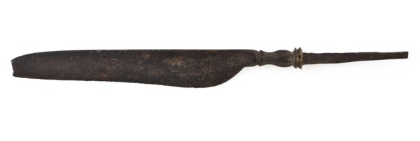 Blade, via profiled section becoming narrowed sting, blade knife cutlery soil find iron metal, archeology food