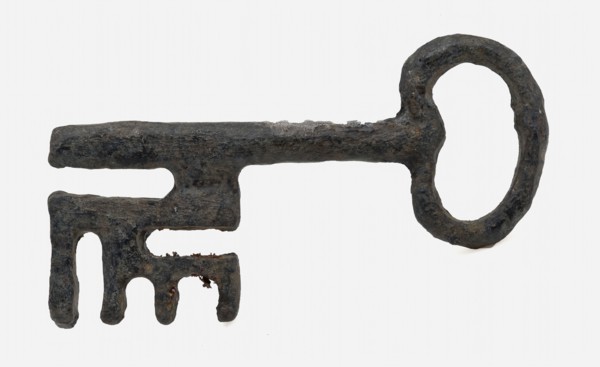 Key with oval handle and big beard, key iron commodity founding iron metal, forged sawn archeology Rotterdam City Triangle Meent