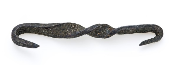Cloak or cloche, twisted strip with hooks bent in at the ends, closure clothing accessory clothes ground find copper metal