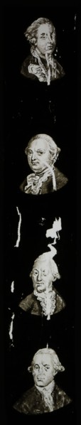 Hand-painted lantern plate with four portraits of naval heroes, slide plate slideshope images glass paper textiles, Hand-painted