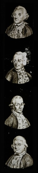 Hand-painted lantern plate with four portraits of naval heroes, slide plate slideshope images glass paper textiles, Hand-painted