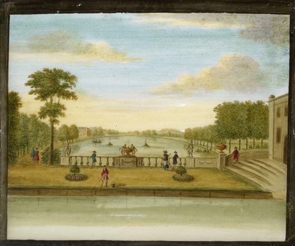 Painted glass plate for perspective box, park with pond, glass plate perspective box glass paint, handpainted Rectangular glass