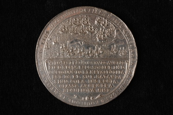 L. van Teylingen, Medal with map of North and South America and on the other side the Dutch fleet in the bay of Matanzas