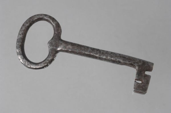 Iron key with heart-shaped eye, massive key handle and rectangular shaped beard, key iron iron, hand forged Key with heart