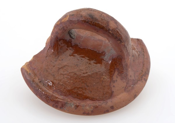 Lid of red earthenware, lying sausage ear, sparingly glazed, lid closure kitchen utensils earthenware ceramics earthenware glaze