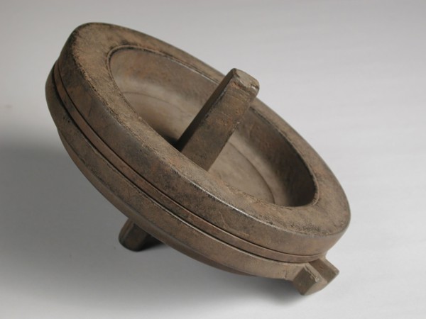 Three-piece bronze mold for lid of large pot or soup tureen, cast molding tool tools base metal bronze, cast twisted Three-part