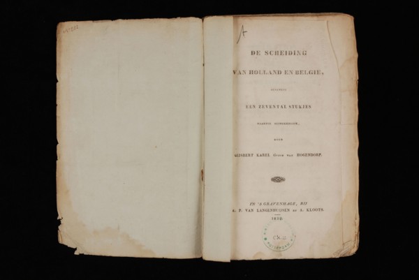 Langenhuijsen, A.P. van, HOGENDORP, GIJSBERT KAREL GRAVE VAN. The separation of Holland and Belgium, oud druk book information
