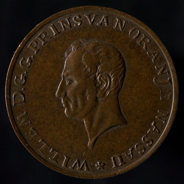 's Rijks Munt, Medal on the inauguration of William I, Prince of Orange, as sovereign prince, sprinkling penny imagery bronze