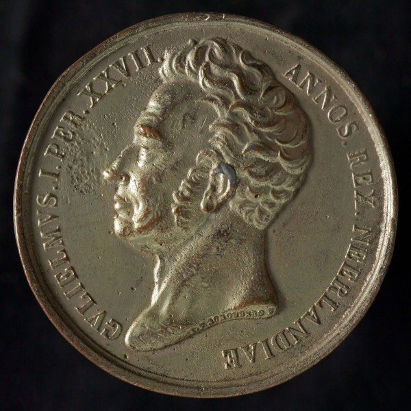 's Rijks Munt, Medal on the death of King William I, death certificate penning footage silver, silvered F: depicts King William