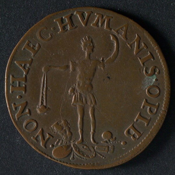 Medal on the high government of the Prince of Orange, penny footage copper, David with crown pendulum in hand tramples weapon