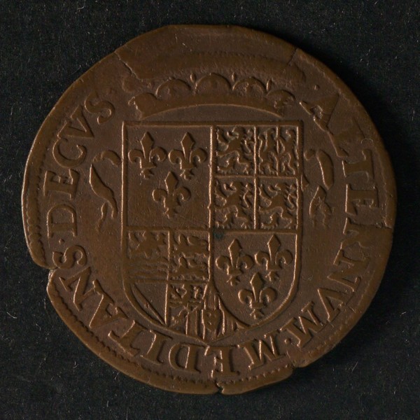 Medal at the inauguration of Frans van Anjou as count of Flanders, jeton utility medal medal exchange copper, Anjou coat of arms