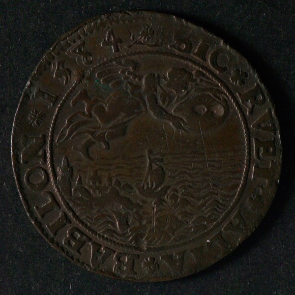 Medal on the measures against the Roman Catholic religion, jeton utility medal medal exchange copper, an angel casts millstone