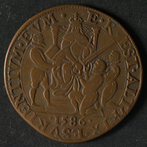 Medal on the help of Leycester, jeton utility medal penny exchange copper, the sword above which in Hebrew Jehovah stands