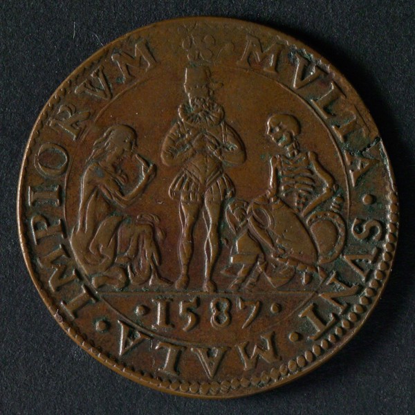 Medal on misery in the Southern Netherlands and prosperity in the Northern Netherlands, penning footage copper, Spaniard