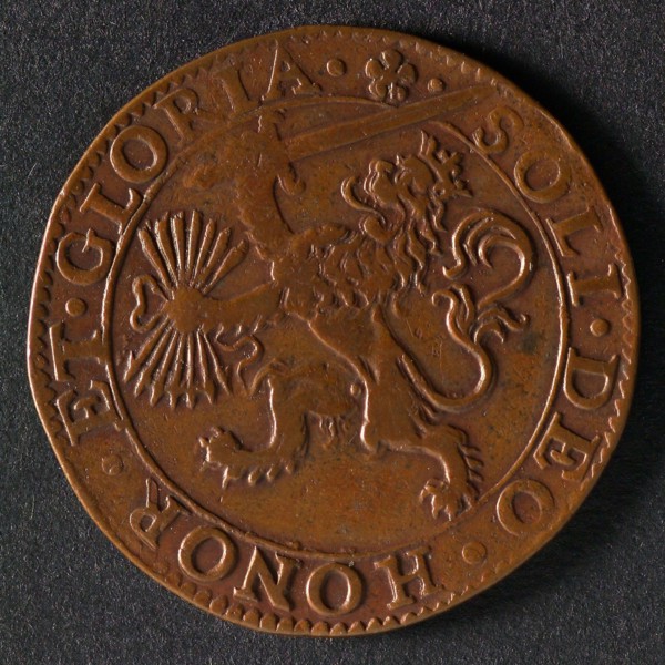 Bill on the victory of Prince Maurits at Turnhout and other war events, jeton utility medal medal exchange copper, crowned Dutch