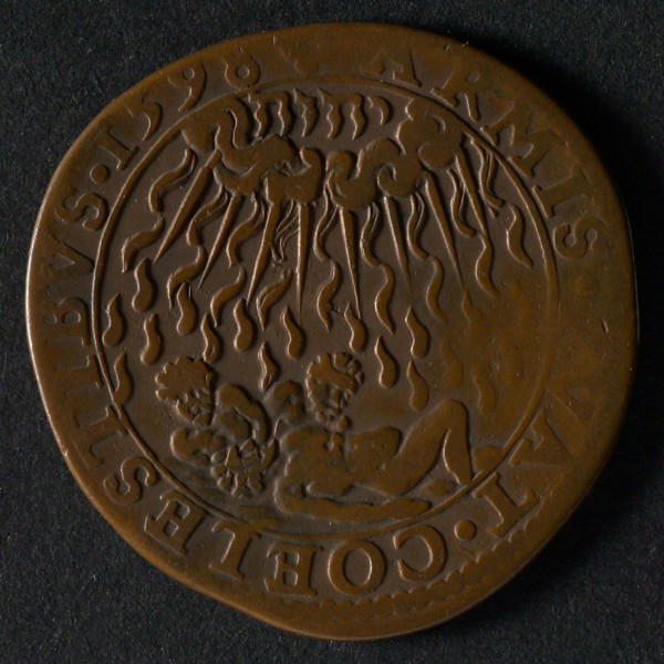 Medal on the atrocities committed by soldiers of Mendoza, jeton utility medal penny swap copper, three naked giants try to storm