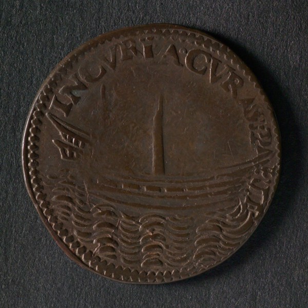 Medal on the war preparations in the Republic, jeton utility medal penny swap copper, ship without mast and rudder legend