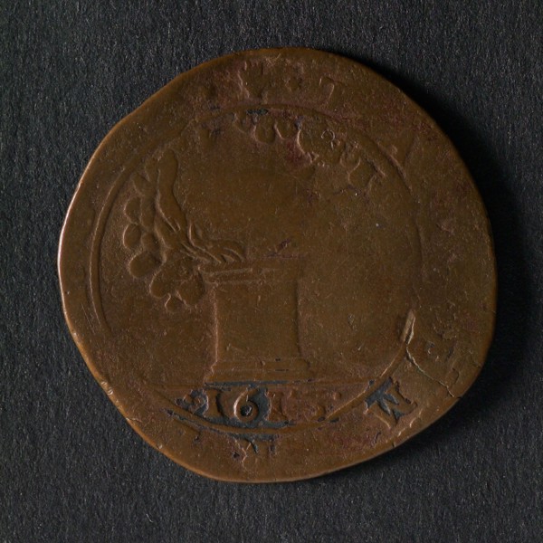 Medal on the religious disputes in Aachen, jeton utility medal medal exchange copper, burning altar of which the flame is