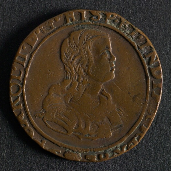 Medal on Charles II of the Southern Netherlands, jeton utility medal medal exchange copper, bust of the Spanish king