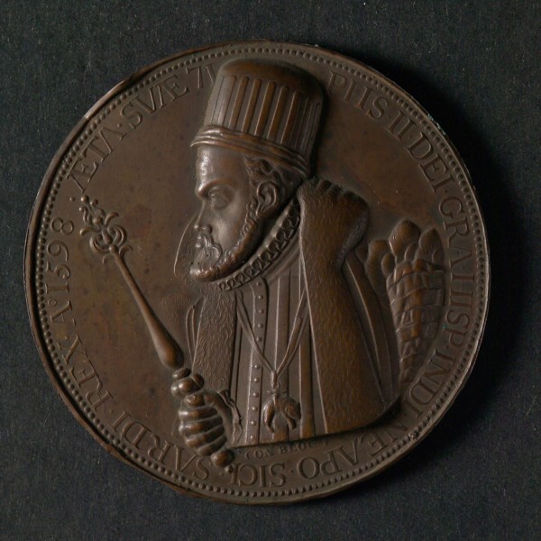 Conrad Block (?), One-sided penny on Philips II of Spain, penning footage copper, bust of Philips II to the left with scepter