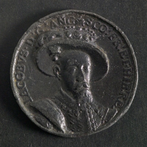Medal on peace between England and Spain, medallion medals lead metal, bust James I somewhat to the right omschrift: IACOBVS. D.