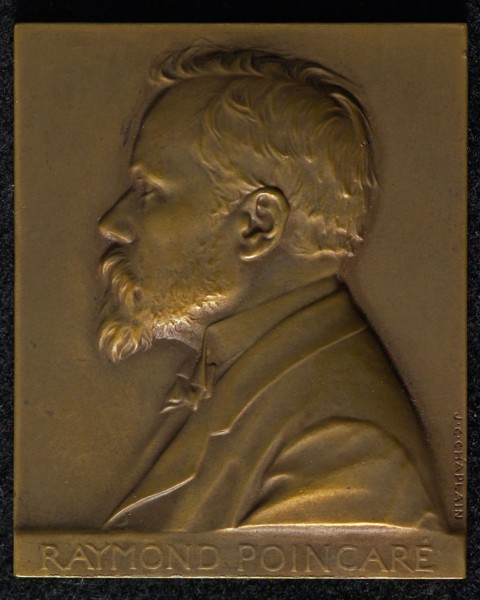 G. Roger, Plaque on Raymond Poincaré, plaque bronze, w 3,2, bust of Raymond Poincaré (1860-1934) left on cut: RAYMOND POINCARÉ