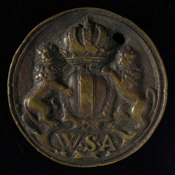 Medal on the fire brigade of Amsterdam, fire brigade penny identification carrier copper, Crowned coat of arms of Amsterdam
