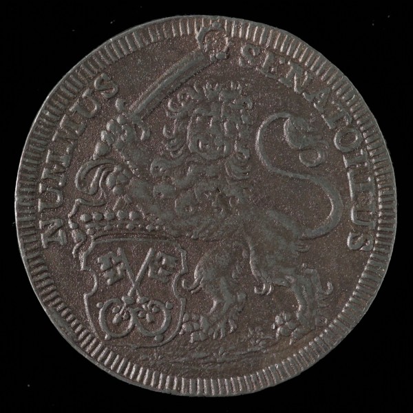 VroedschapsMedal from Leiden, tooling medal penning identification carrier lead metal, Dutch lion with sword the coat of arms