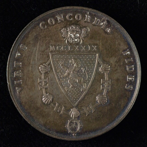 Medal on the Masquerade of Leiden University's Leiden University 1845, penning footage silver, Triangular coat of arms