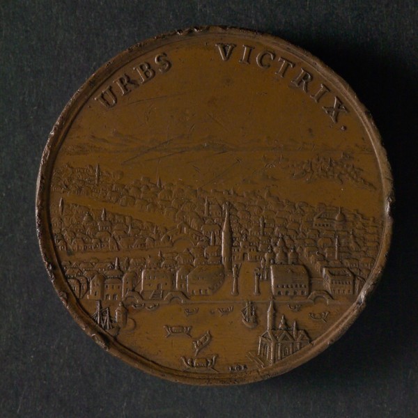 Vz: Lazarus Gottlieb Lauffer, Medal on the victories of Venice on the Turks, penning image copper at 4.2, bird's-eye view