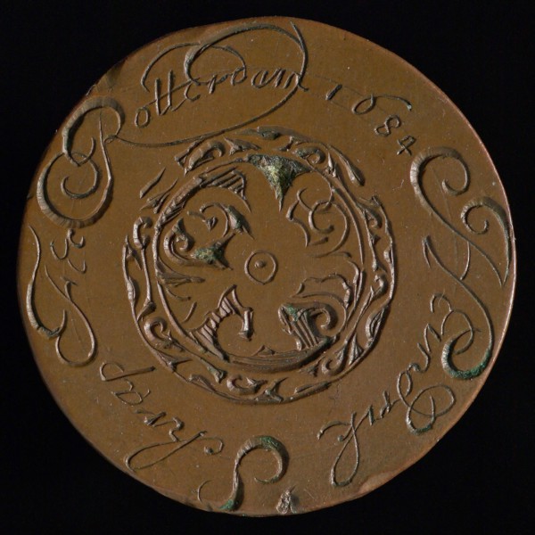 Medal in the name of Hendrik Schrap, penny footage copper, engraved Round; one-sided engraved with roots and name and year