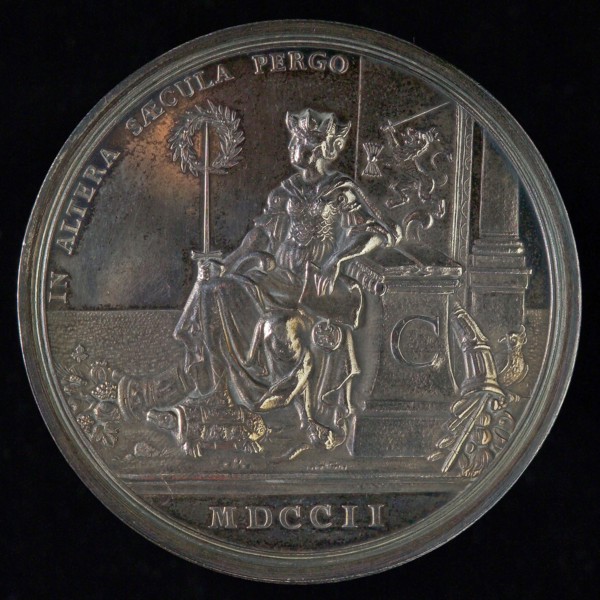 design: Arondeaux, Medal on the 100th anniversary of the V.O.C., penny footage silver, the VOC in the guise of seated woman