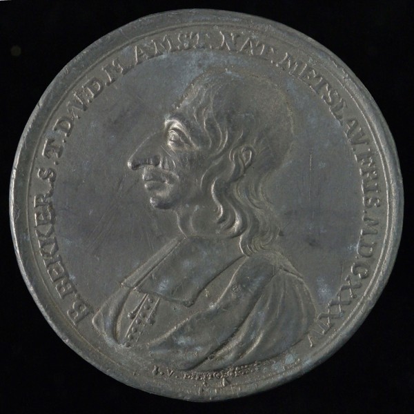 J. van Dishoecke, Medal in honor of Reverend Balthasar Bekker, penning footage tin, bust Balthasar Bekker left, omschrift