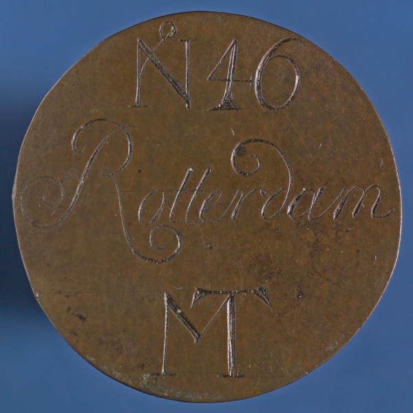 Medal der Bakkers in Rotterdam, guild penny penning identification carrier brass, text, N 46 Rotterdam MT Rotterdam guild baker