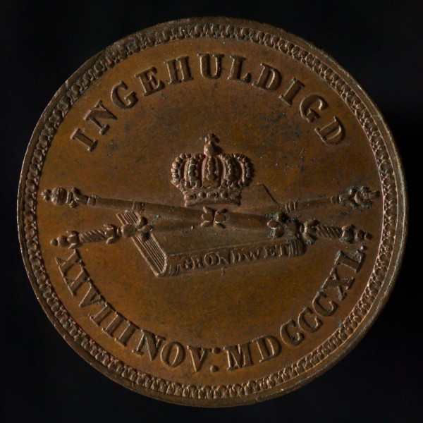 Medal at the inauguration of King Willem II in Amsterdam, medallions bronze bronze, text only, WILLEM II KING OF THE NETHERLANDS
