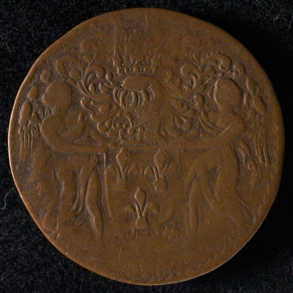 French medal, jeton utility medal medal exchange copper, helmeted escutcheon with three lilies (2-1) with two winged females