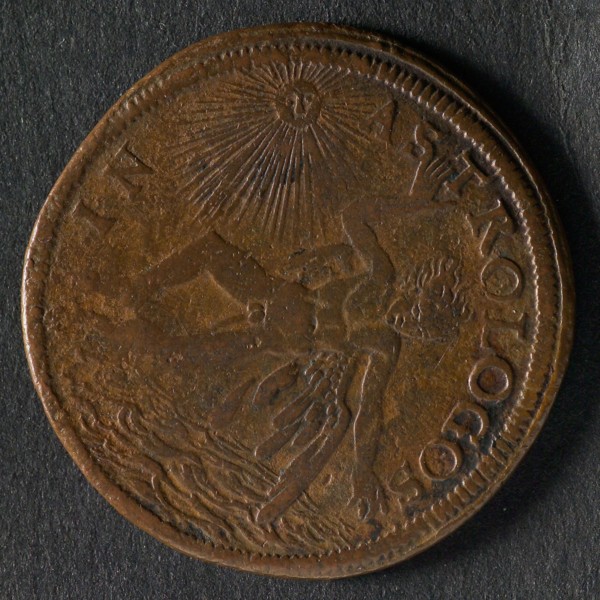 Wolf Laufer, Calculation medal, jeton utility medal medal exchange copper, Icarus plunges into the sea under sun rays omschrift