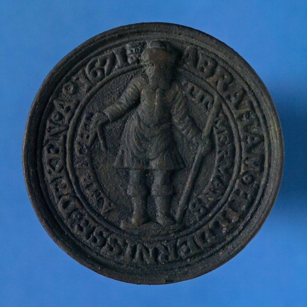 Willem de Laet, Medal Timmermansgilde Middelburg 1671, guild penny penning identification carrier metal, Black metal penny